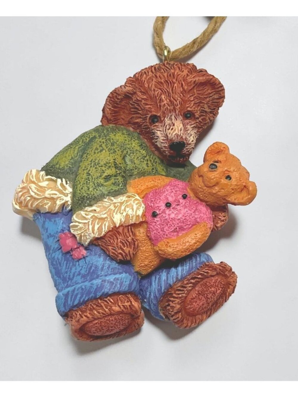 Vintage Brown Bear with Teddy Mini Christmas Ornament Holiday Festive Colorful